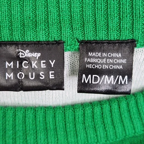 Mickey Mouse Holiday Christmas Sweater Size Medium Santa Hat Green w/ Trees - Picture 8 of 10